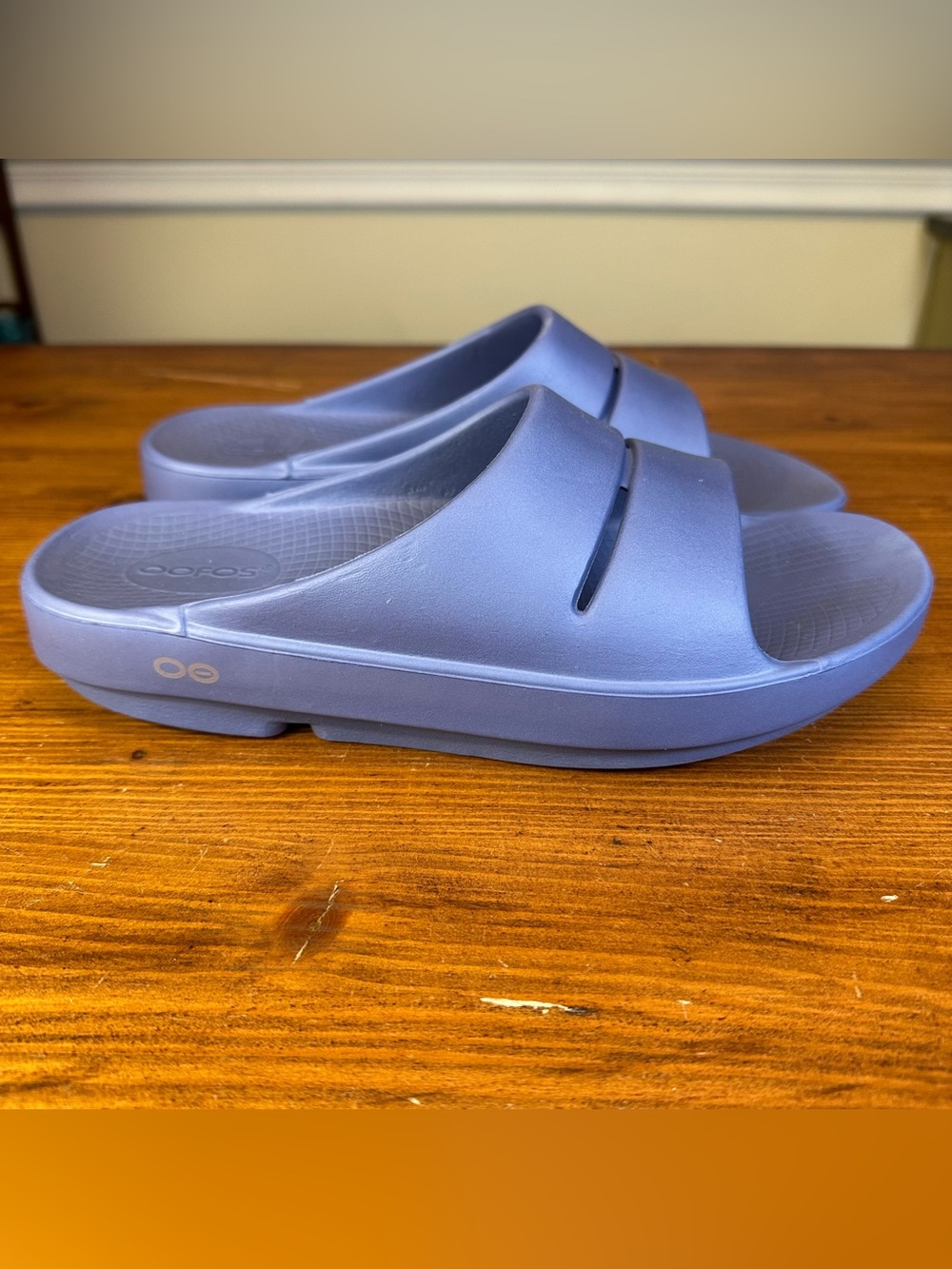 OOFOS OOahh Slide Recovery Sandals Blue Water Drop Size W9 M7 Unisex - Picture 6 of 11